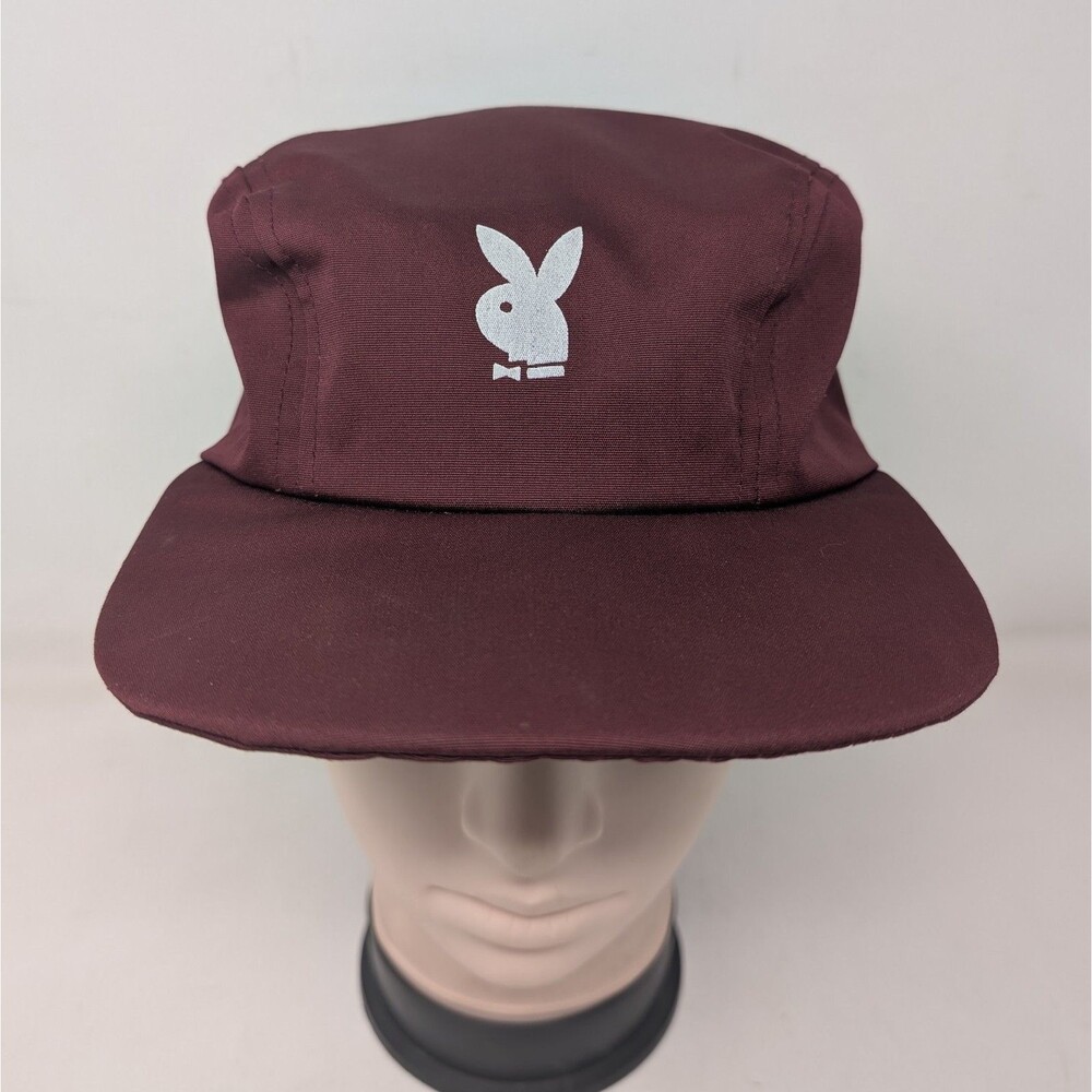 Vintage Playboy Bunny Magazine Medium 2 Panel Hat Burgundy Cap Made In USA